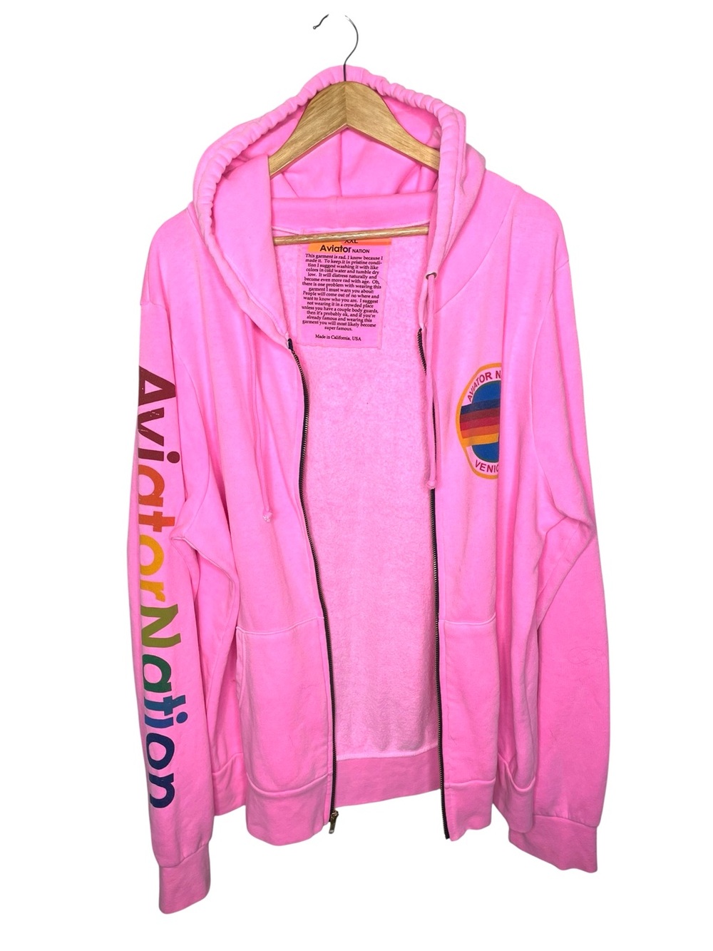 Aviator Nation Venice Hoodie Full Zip Sweatshirt Neon Pink XXL - Picture 8 of 16
